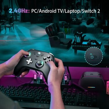 Ігровий бездротовий контролер ECHTPower для PC, Switch, Steam Deck, Android, iOS — RGB підсвітка, Hall-джойстики, Turbo, вібрація, акумулятор 800mAh (Чорний)