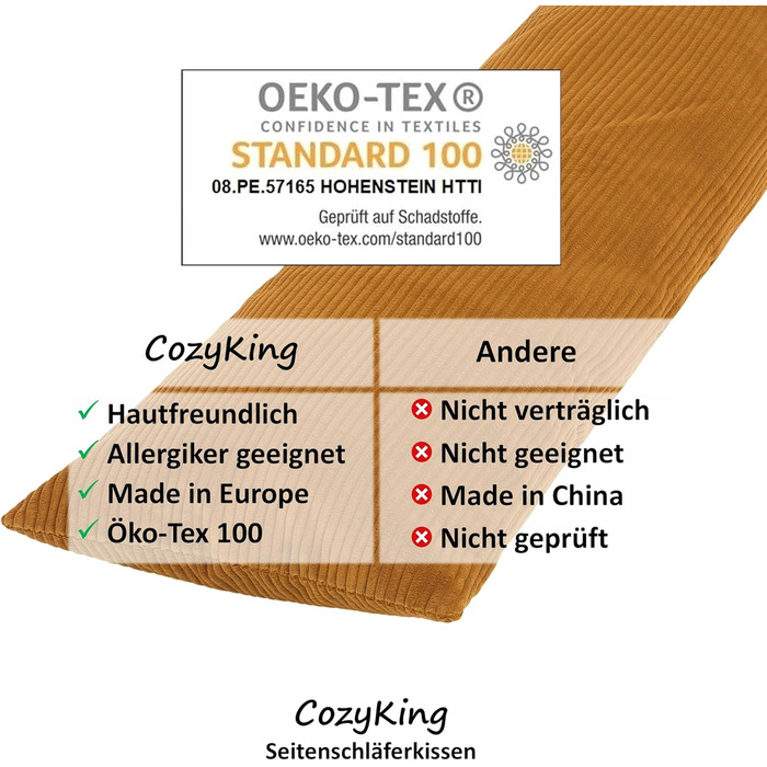 Подушка для сну на боці 200x40 см, кремова, з чохлом, Öko-Tex, 40°C, вагітним та для годування