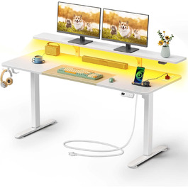 Електричний стіл Rolanstar 160x60 см з регулюванням висоти, LED-підсвіткою, розетками та USB, ергономічний комп'ютерний стіл для геймінгу й офісу