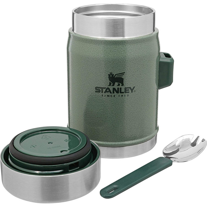 Термос для їжі Stanley Classic Legendary 400 мл з ложкою-виделкою, нержавіюча сталь, 7 годин збереження температури, BPA-free, підходить для посудомийної машини, зелений Hammertone