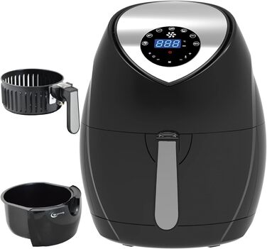 Фритюрниця з гарячим повітрям ECO-AIR-PROFI DC-1400W, чорна, цифрове сенсорне управління, без масла, для здорового смаження, міні духовка, гриль, таймер