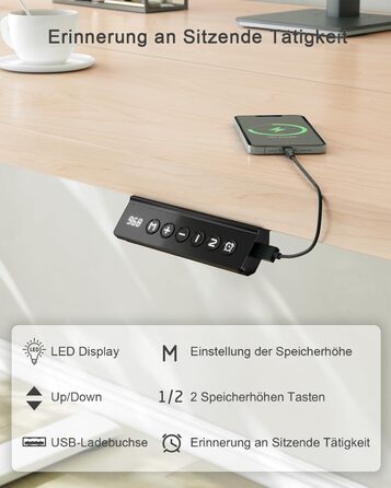 Електричний регульований стіл JUMMICO 80x60 см з USB-портом - ергономічний стіл для роботи та навчання