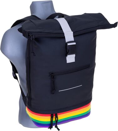 Великий рюкзак Elephant для чоловіків і жінок, водонепроникний, міський, велосипедний, кур'єрський, рол-топ, з відділенням для ноутбука та дном, модель 12823, з пляшкою Bi Color Rainbow (чорно-барвистий)
