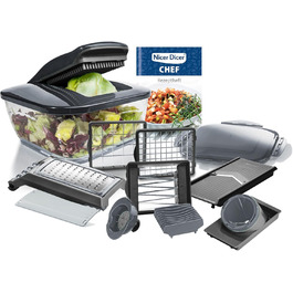 Набір Nicer Dicer для нарізки овочів 15 в 1, нарізник для овочів, цибулі, салату, кубиків, картоплі фрі, хвилястий ніж, подрібнювач для фруктів та овочів, кухонний аксесуар сірого кольору