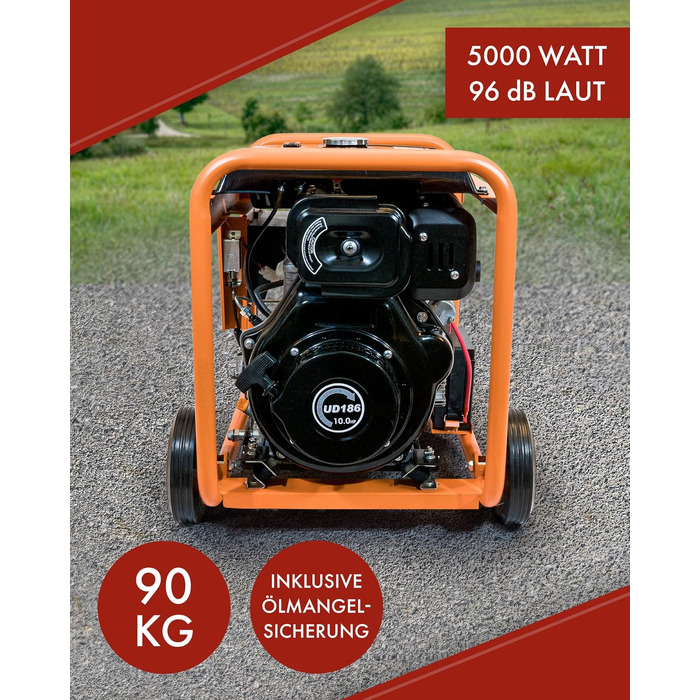 Дизельний генератор KnappWulf KW5500-3 5000 Вт (5 кВт) з розетками 230В/400В/12В, датчиком рівня масла та колесами