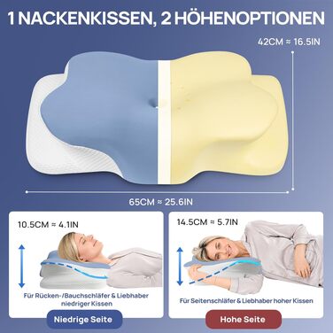 Ергономічна подушка для шиї MULISOFT з ефектом пам'яті (Memory Foam), форма метелика, розмір M, синя