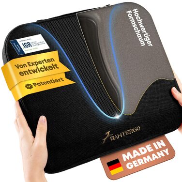 Ергономічна подушка для сидіння з піни Memory Foam (запатентована) для крісла, офісного стільця, автомобіля та інвалідного візка | Ортопедична подушка під спину, чорна