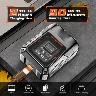 MAXGROOM Міні-бритва для чоловіків, електрична, волога та суха, портативна, з LED-дисплеєм, акумуляторна, USB Type-C, магнітні леза, чорна/сіра