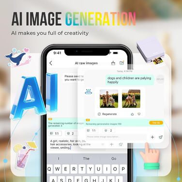 Портативний міні-фотопринтер Nelko PP01: кольоровий, для смартфонів iOS & Android, з 20 паперами, наклейки, AI APP, фіолетовий
