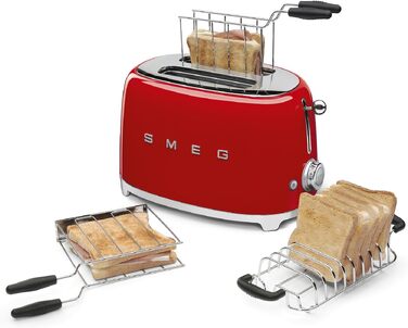Тостер Smeg TSF01CREU 2-слотовий червоний, 950 Вт: з підрум'юванням, розморожуванням та функцією для булочок