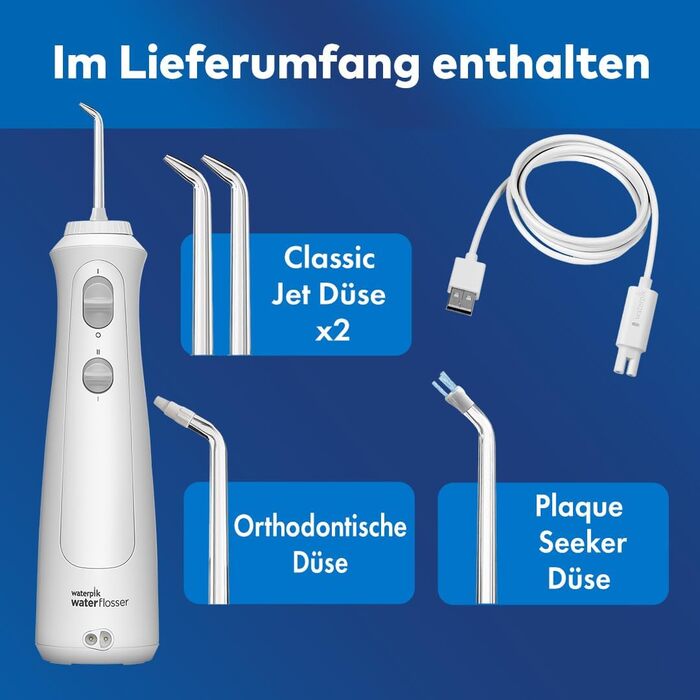 Waterpik Advanced Бездротова Іригатор для Ротової Порожнини, Іригатор для Зубів, Білий, 4 Насадки, 3 Режими, Індукційна Зарядка
