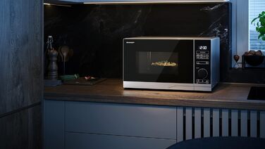 Мікрохвильова піч SHARP PS254AES, 900 Вт, 10 рівнів потужності, функція розморожування, 48,3x28,1x40,3 см, срібляста