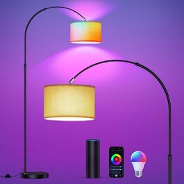 Розумна підлогова лампа Modlicht з RGB, сумісна з Alexa та Google Home, димована, Wi-Fi, зміна кольору, E27 9W, для вітальні та спальні, лляний абажур