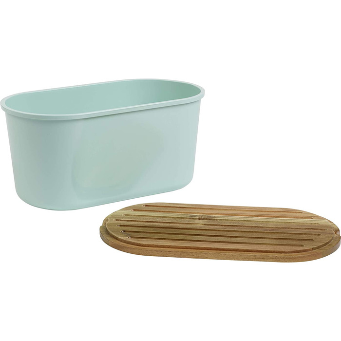 Хлібниця ECHTWERK FRESH з кришкою та дошкою з акації, бірюзова, 37x22x17 см, для 1 кг хліба