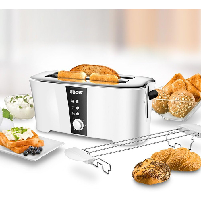 Тостер Unold 38020 Design Dual білий/чорний, 4 функції, 4 тостів, підставка для булочок, 1300 Вт, охолоджуваний корпус