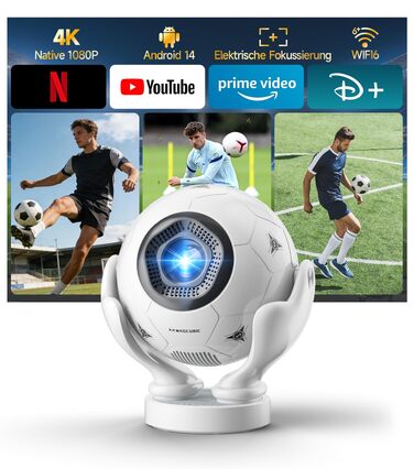 Magcubic Mini Beamer 4K/8K Android 14: Портативний проектор 1080P, 600 ANSI, WiFi 6, Bluetooth 5.4, Автофокус, 180° поворот, 12W динамік, для дому та вулиці (Білий)