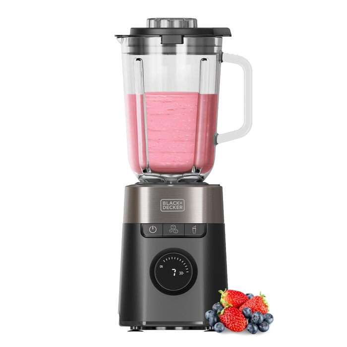 Блендер Black+Decker BXJB1201E 2200W з 2.2L скляним глечиком, 8 швидкостей, 6 лез з нержавіючої сталі, функцією Pulse та Ice Crush, LED-дисплеєм та системою безпеки