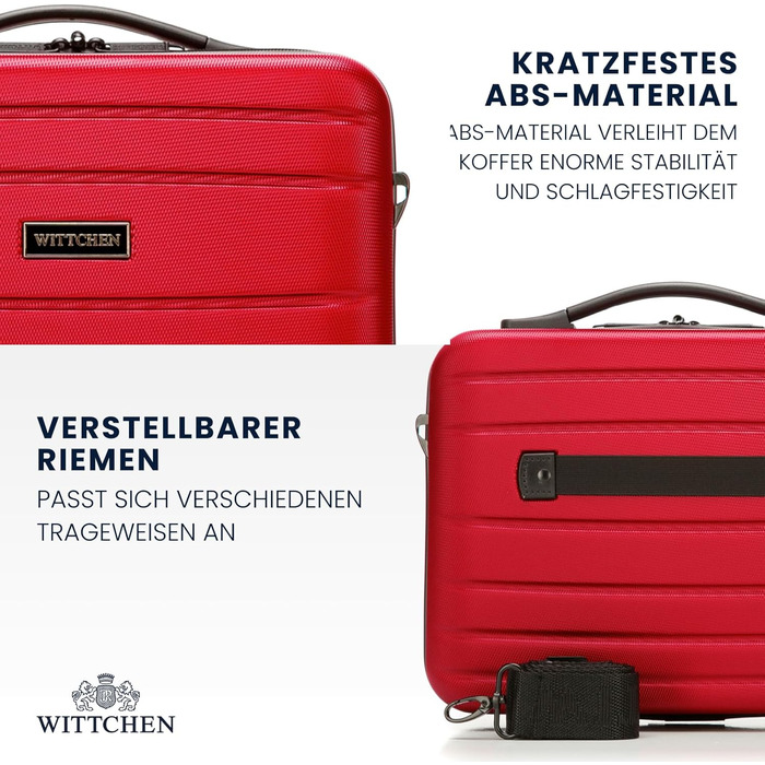 Чемодан на колесах WITTCHEN Globe Line, ручна поклажа, ABS, кодовий замок, 25 x 33 x 33 x 16,5 см, Lufthansa/Eurowings/Ryanair/Condor/Discover Airlines (косметичка, червоний)
