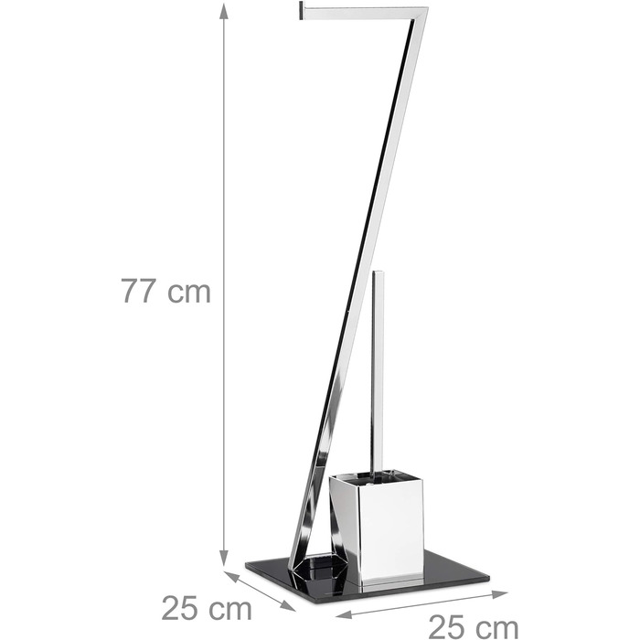 WC гарнітура Relaxdays GLASS 77x25x25 см, тримач для туалетного паперу та щітка, скло і метал, стійка, сріблясто-чорна, для ванної кімнати