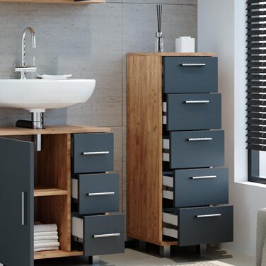 Шафа для ванної Vicco Ilias, дуб/антрацит, 30x95 см, Goldkraft