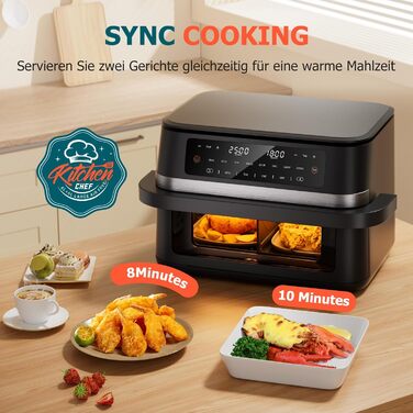 Фритюрниця без олії Heißluftfritteuse Double Stack 12L з подвійними камерами, 10 програм, сенсорний екран, таймер, чорна