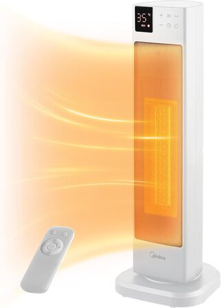 Керамічний обігрівач Midea NTH20-22ER(WH), 2000 Вт, з термостатом і дистанційним керуванням, енергозберігаючий, 2 режими нагріву, таймер 24 години, ECO-режим, осциляція 75°, для великих приміщень, білий