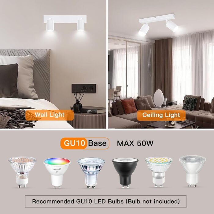 Світильник стельовий Ketom GU10 LED, поворотний спот, білий, на 2 лампи (комплект 4 шт)