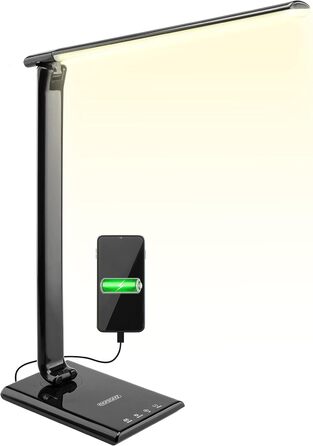 Світлодіодна настільна лампа Monzana з USB, 3 кольори, 5 рівнів яскравості, сенсорне керування, тепле світло, чорна для офісу та спальні