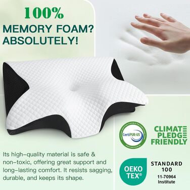 Подушка для шиї з піни Memory Foam 2-в-1, ергономічна, 60x40x12/14 см, чорна. Для спини, боку та живота.