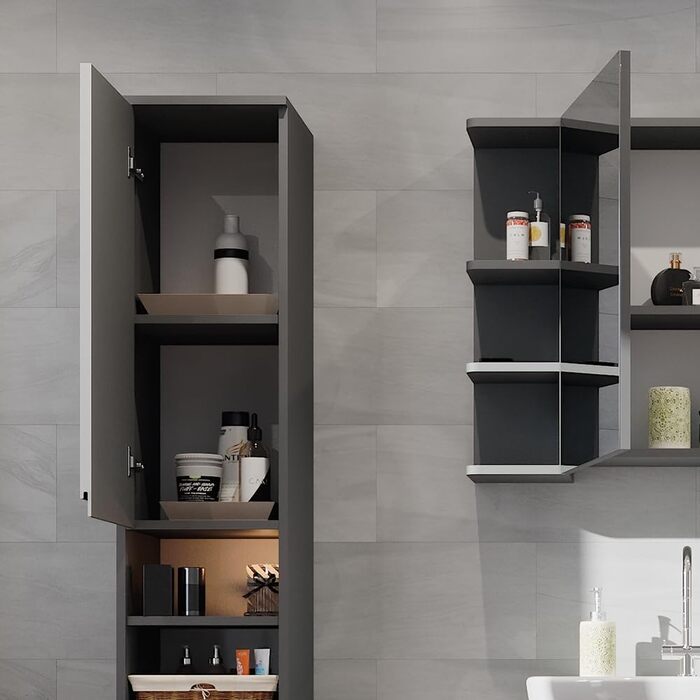 Пенал для ванної Vicco J-Shape, білий/антрацит, 30x190 см