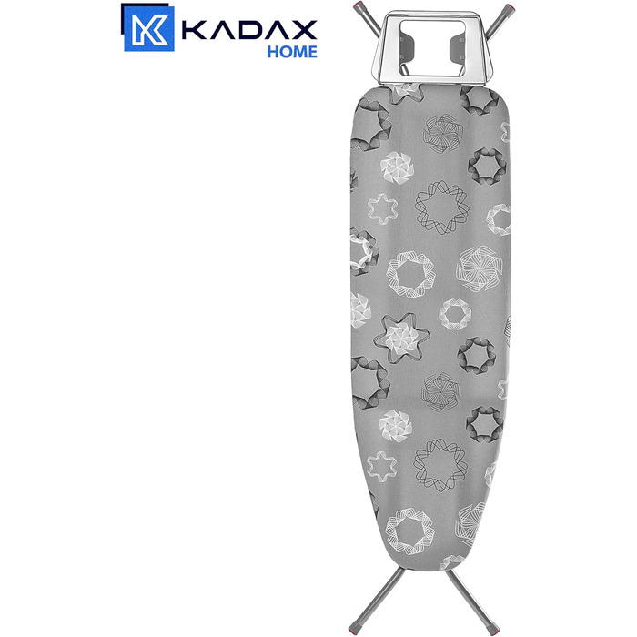 Складна прасувальна дошка KADAX 120x38 см з металевою сіткою, регульована по висоті, з підставкою для праски, протиковзкі ніжки, сіра