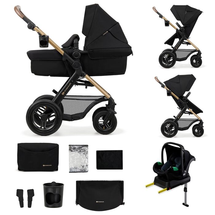 Дитяча коляска Kinderkraft MOOV2 4 в 1 з автокріслом I-SIZE, чорна (CLASSIC)