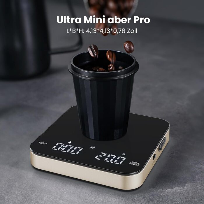Таймерна кавова вага Maestro House Mini-Kaffeewaage 2кг/0.1г для еспресо та пуроверу, чорно-золота