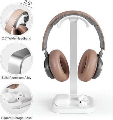 Підставка для навушників з поличкою, важка база, біла, для AirPods Max, Beats, Bose, Sennheiser, Sony, для геймерів