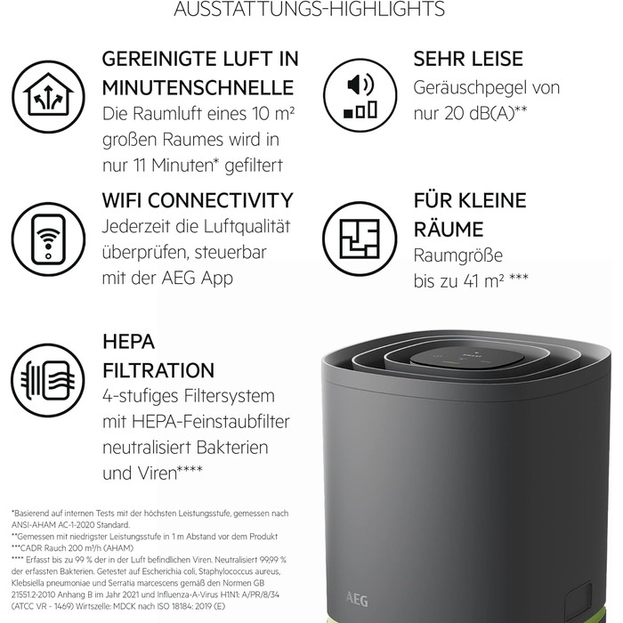Очищувач повітря AEG Pure 5000, до 41 м², темно-сірий