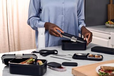 Вакуумний ланчбокс Zwilling Fresh & Save з набором столових приборів із нержавіючої сталі, ударостійкий, чорний