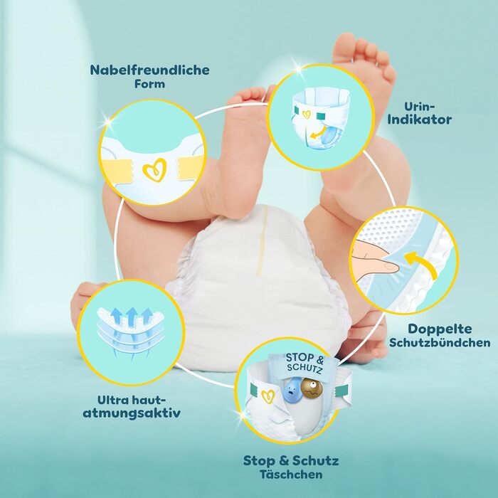 Підгузки Pampers Premium Protection розмір 2 (4-8 кг), 74 шт, подвійний захист від протікань