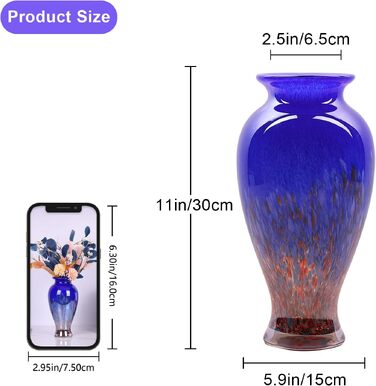 Ваза для квітів Murano Glas Mevsvase, блакитна, 30 см - декор на стіл, весілля, інтер'єр