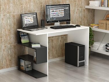 Комп'ютерний стіл Homidea Warren з полицею, біло-чорний, письмовий стіл для офісу та дому