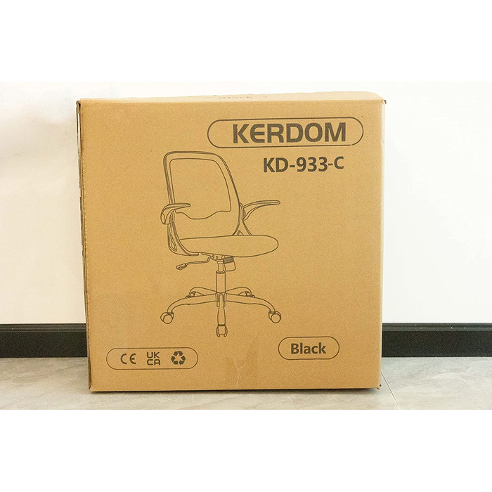 Офісне крісло KERDOM 933-C, ергономічне, з відкидними підлокітниками, сітчасте, комп'ютерне, поворотне на 360°, чорне