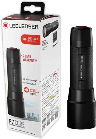 Ліхтарик Ledlenser P7 Core універсальний, LED, 450 люмен, фокусування, дальність 300 м, на батарейках AAA, три режими яскравості