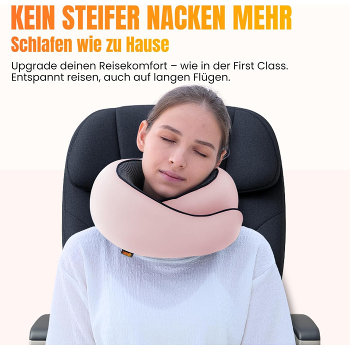 Подорожня подушка для шиї з капюшоном з ефектом пам'яті (Memory Foam) для літака та авто, бавовняна, рожева (Sakura Pink)