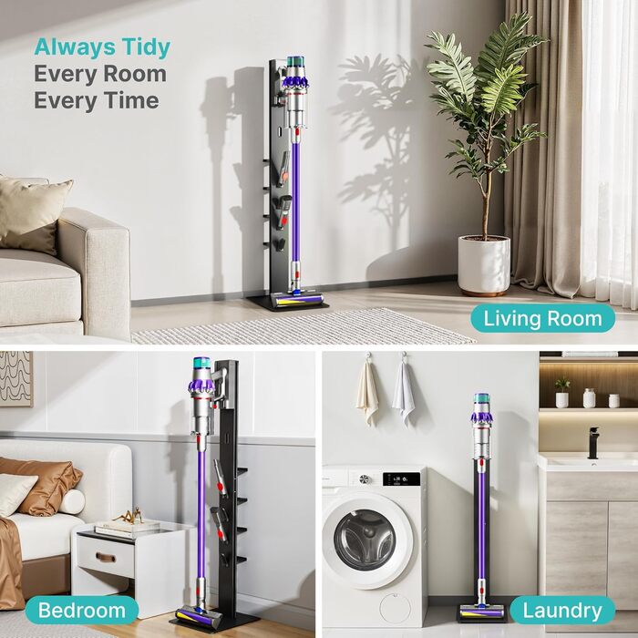 Підставка для акумуляторного пилососа Dyson з 4 гаками та 4 полицями (Gen5, V15, V12, V11, V10, V8, V7, V6) без свердління