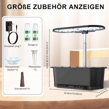 Smart Herb Garden: Гідропонна система для вирощування зелені в приміщенні з LED підсвіткою (15 горщиків, 5.5л, чорна)