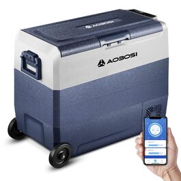 Автомобільний компресорний холодильник AAOBOSI 50л з Wi-Fi, 12/24V та 220V, охолодження до -20°C для авто, вантажівок, кемпінгу, з двома зонами