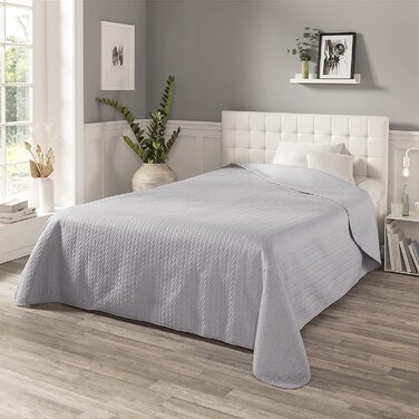 Покривало Ibena Nancy 140x210 см – сучасний дизайн, машинне прання, однотонний плед для ліжка, світло-сірий з візерунком «коса»