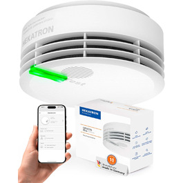 Датчик диму Hekatron Genius Plus з батареєю на 10 років – Тест-переможець Stiftung Warentest – Зроблено в Німеччині – з клейкою підкладкою – з підтримкою додатку – 1 шт.