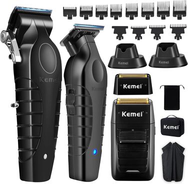 KEMEI Машинка для стрижки волосся та бороди, професійна, акумуляторна, з насадками та USB зарядкою (KM-1102B+2299Base+2296)