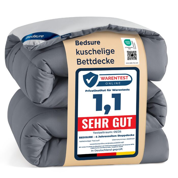 BEDSURE Ковдра постійна 240x220 см - тепла, двостороння, для алергіків, сіра/світло-сіра, 300 GSM