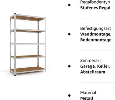 Стелаж Monzana 160x90x40 см, 700 кг, 4 полиці МДФ, важкий металевий стелаж для складу, гаража, майстерні